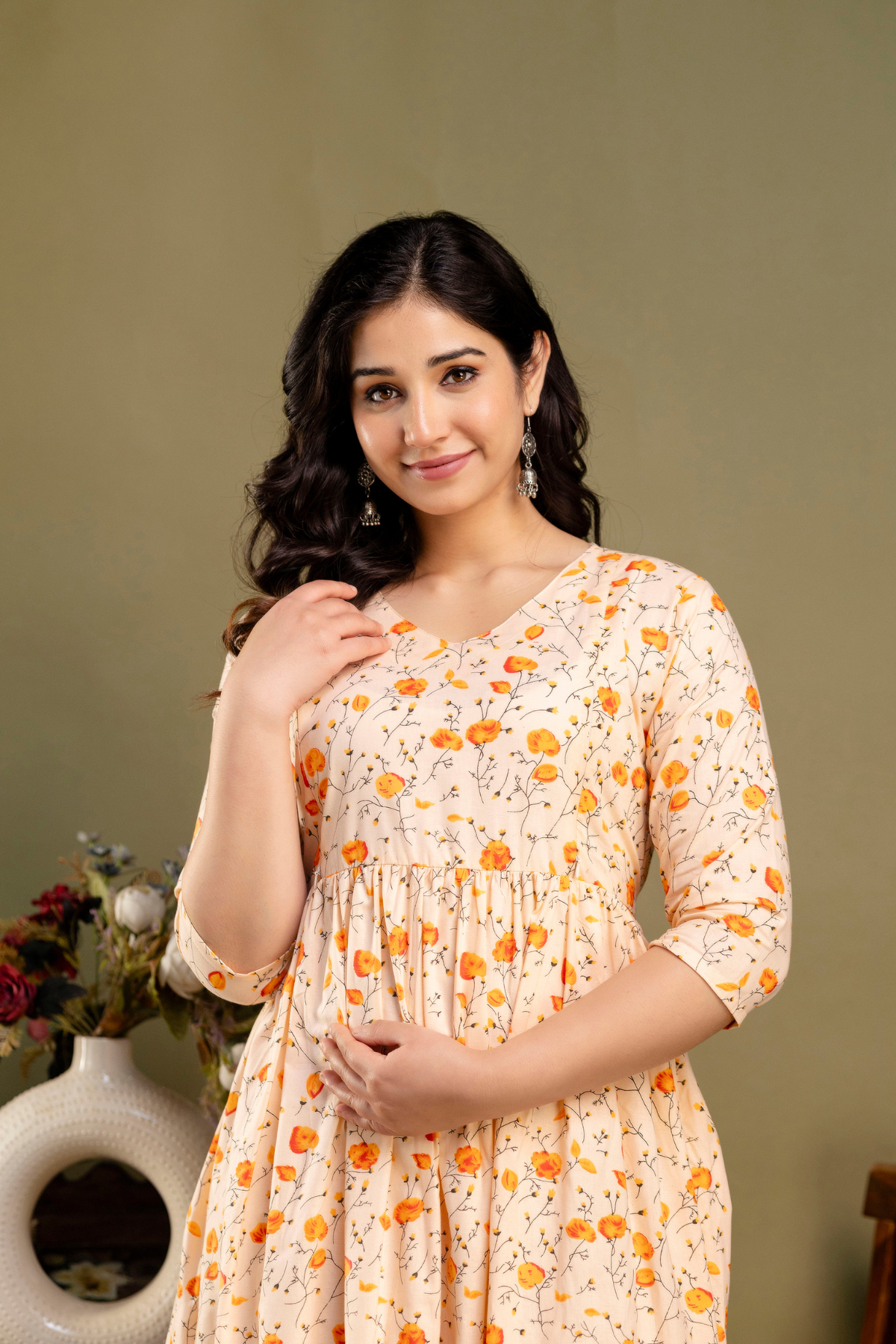 Pure Cotton Maternity Dress With Both-Side Hidden Zip - Peach Petal